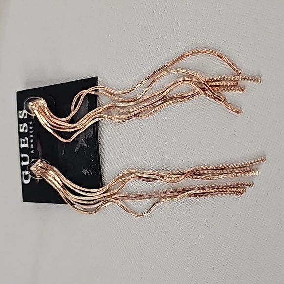 Guess Rose Gold Fringe Dangling Drop Statement Earrings - Picture 7 of 9